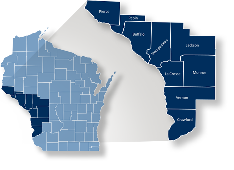 la crosse area counties map
